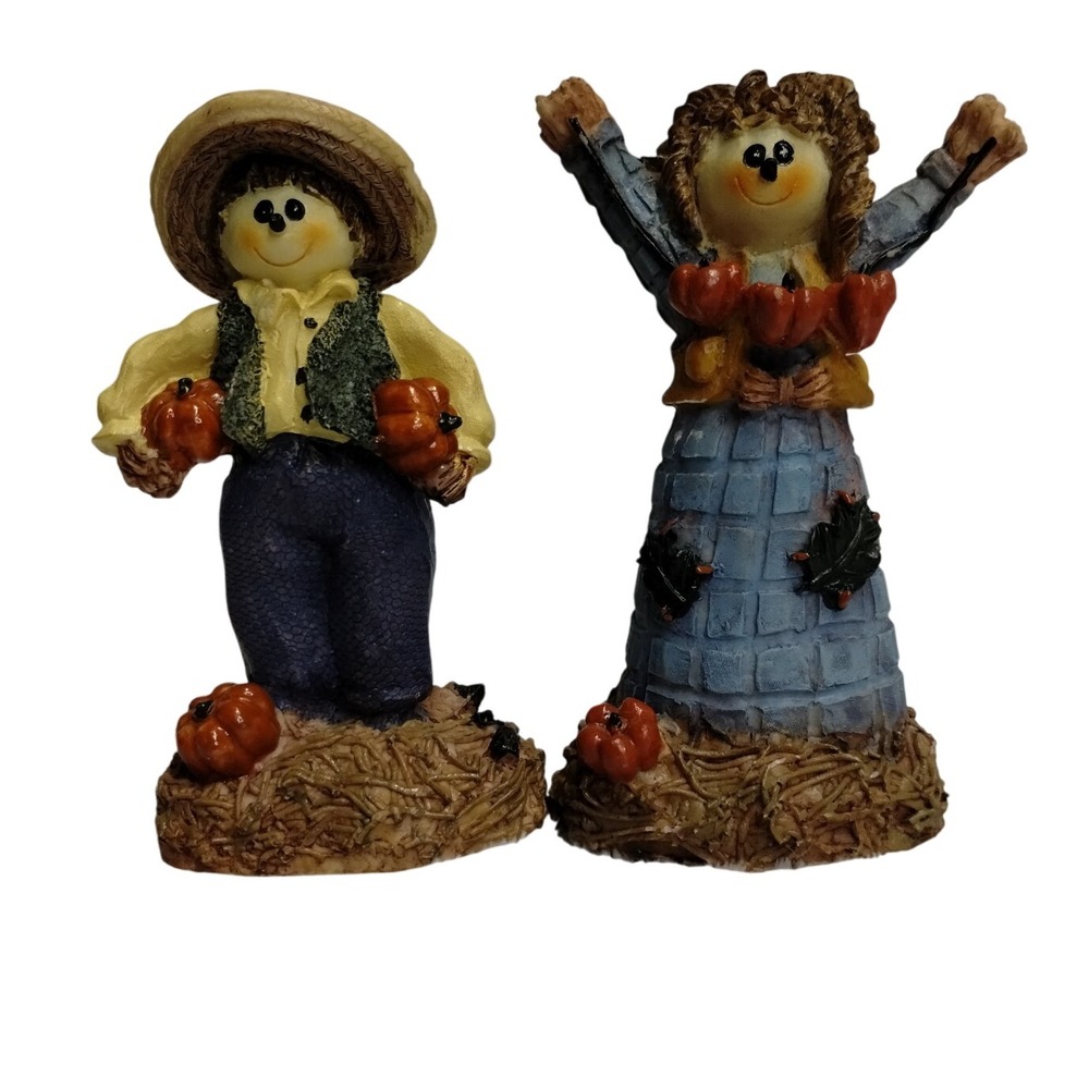 Fall Scarecrow Couple Figurines Set Farmhouse Thanksgiving Harvest Decor